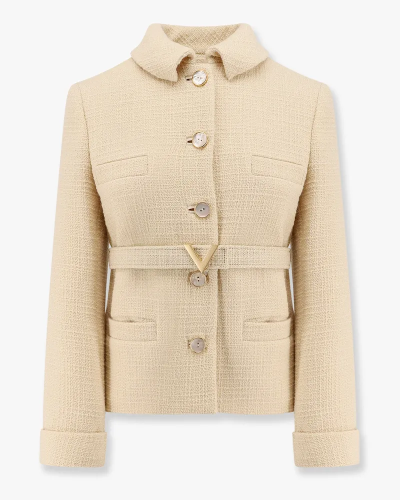 Valentino Garavani Wool blazer with leather belt and v gold buckle -  - gender_Woman Beige