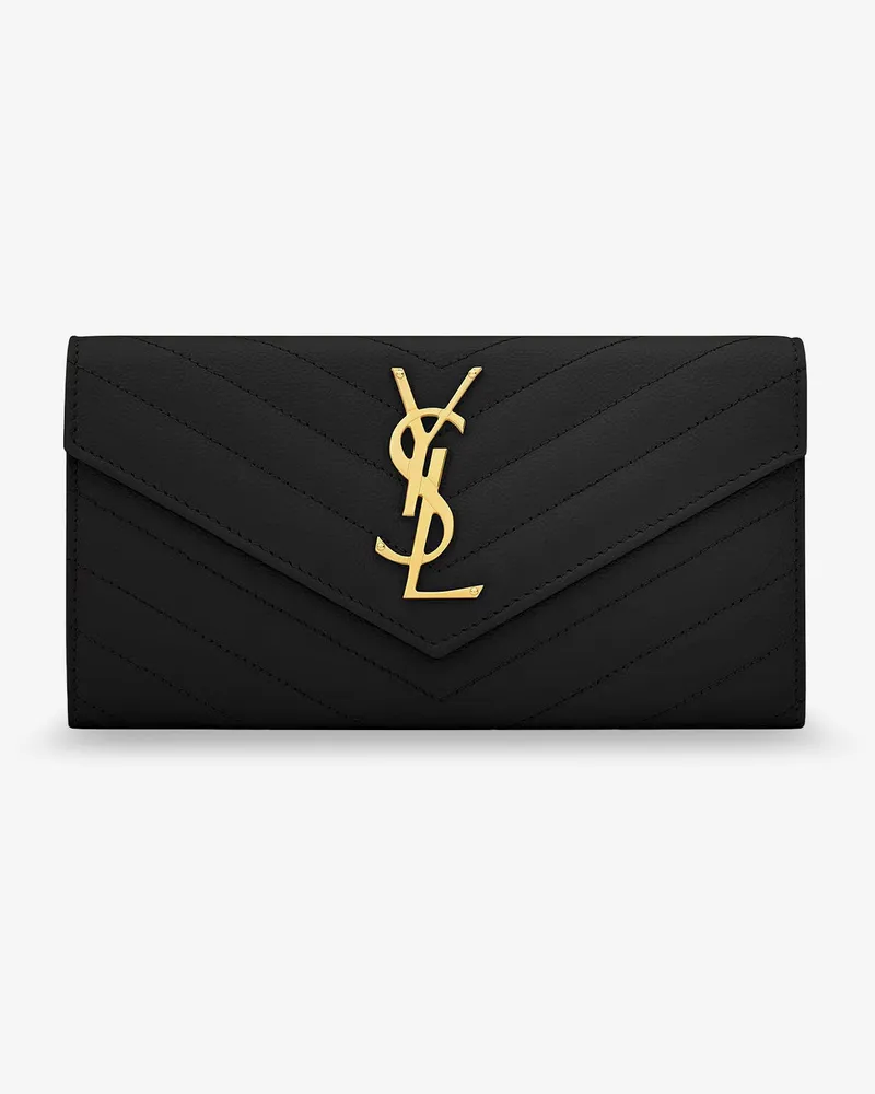 Saint Laurent Leather wallet with metal Cassandre logo -  - gender_Woman Black
