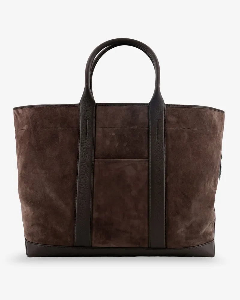 Tom Ford Suede shopping bag with logo engraved on the bottom -  - gender_Man Brown