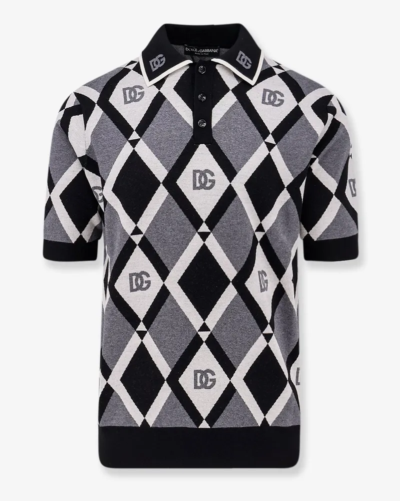 Dolce & Gabbana Virgin wool polo shirt with geometric print -  - gender_Man Black