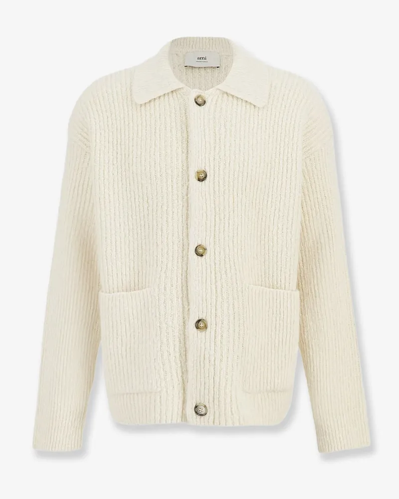 AMI Paris Wool and cotton ribbed cardigan -  - gender_Man White