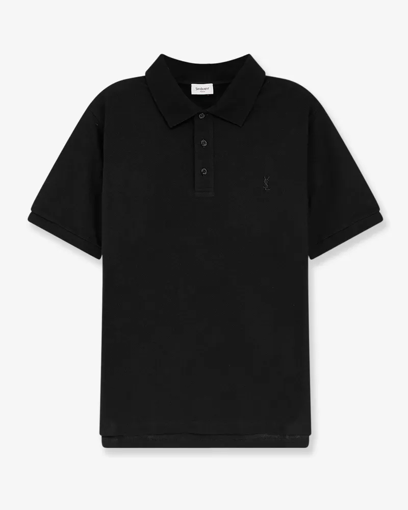 Saint Laurent Piqué cotton polo shirt with Cassandre embroidery -  - gender_Man Black
