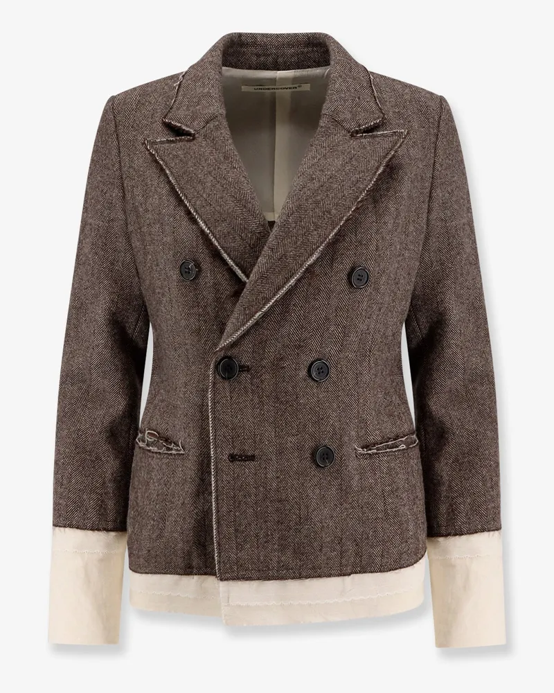 Undercover Wool blend blazer with frayed profiles -  - gender_Woman Brown