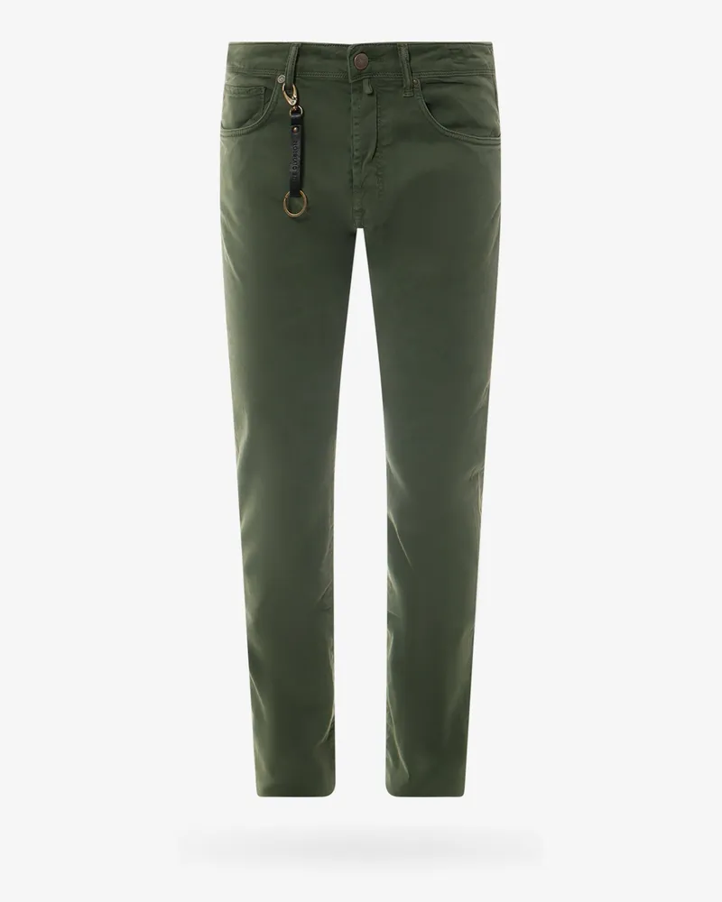Incotex Stretch cotton trouser with back suede logo patch -  - gender_Man Green