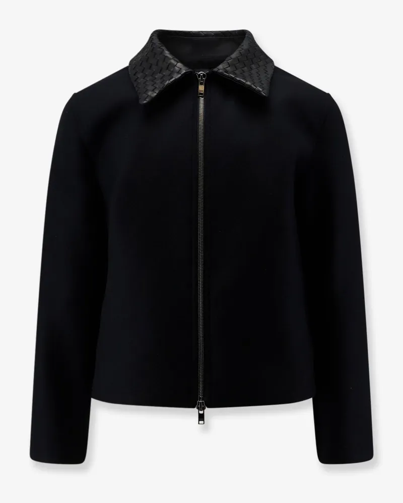 Bottega Veneta Wool jacket with leather collar with Intrecciato motif -  - gender_Man Black