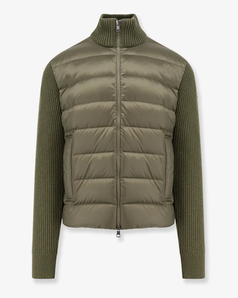 Moncler Nylon down jacket with wool and cashmere sleeves -  - gender_Man Green