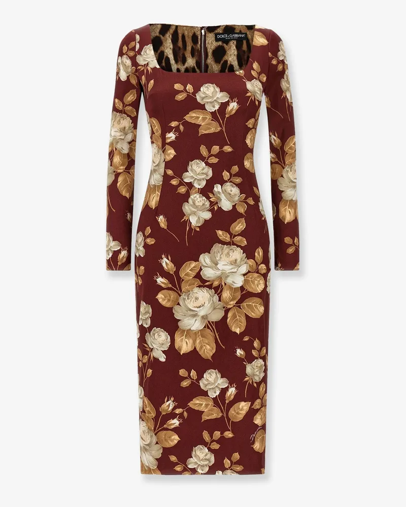 Dolce & Gabbana Vintage rose print satin midi pencil dress -  - gender_Woman Red