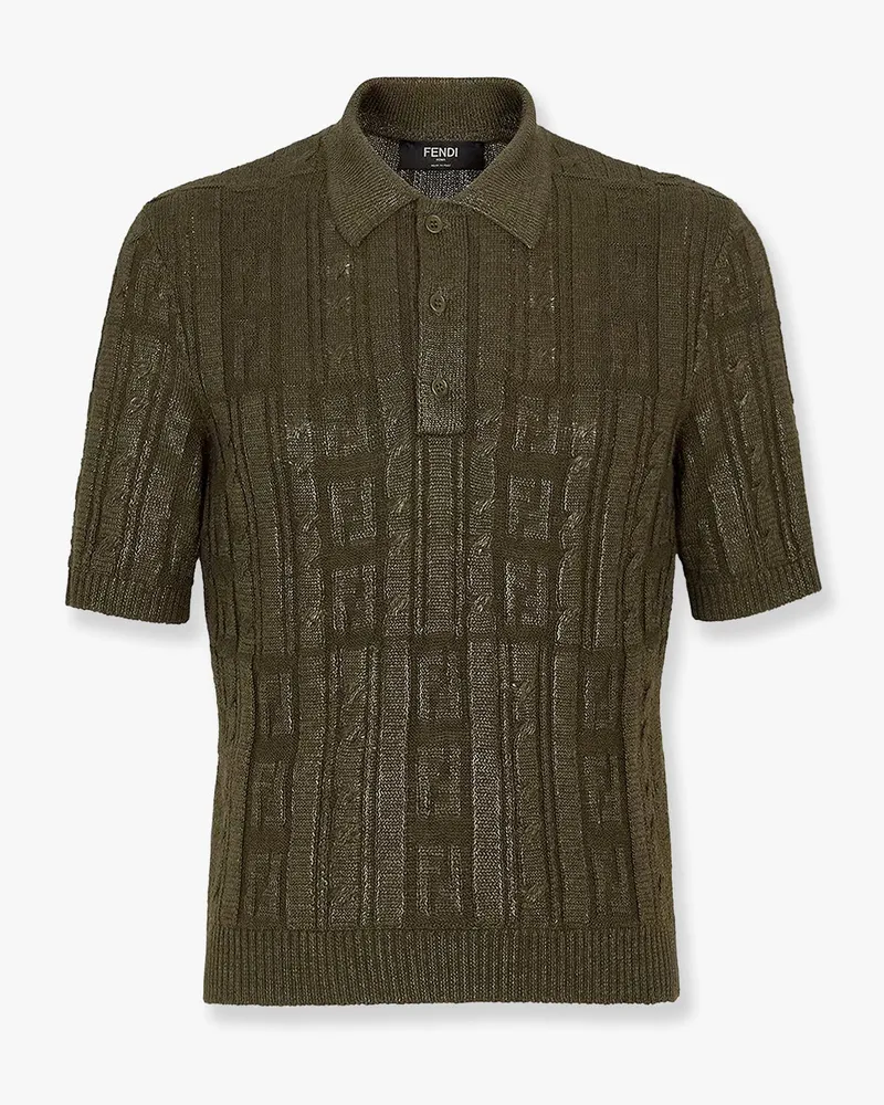 Fendi Braided wool polo shirt with ff details -  - gender_Man Green