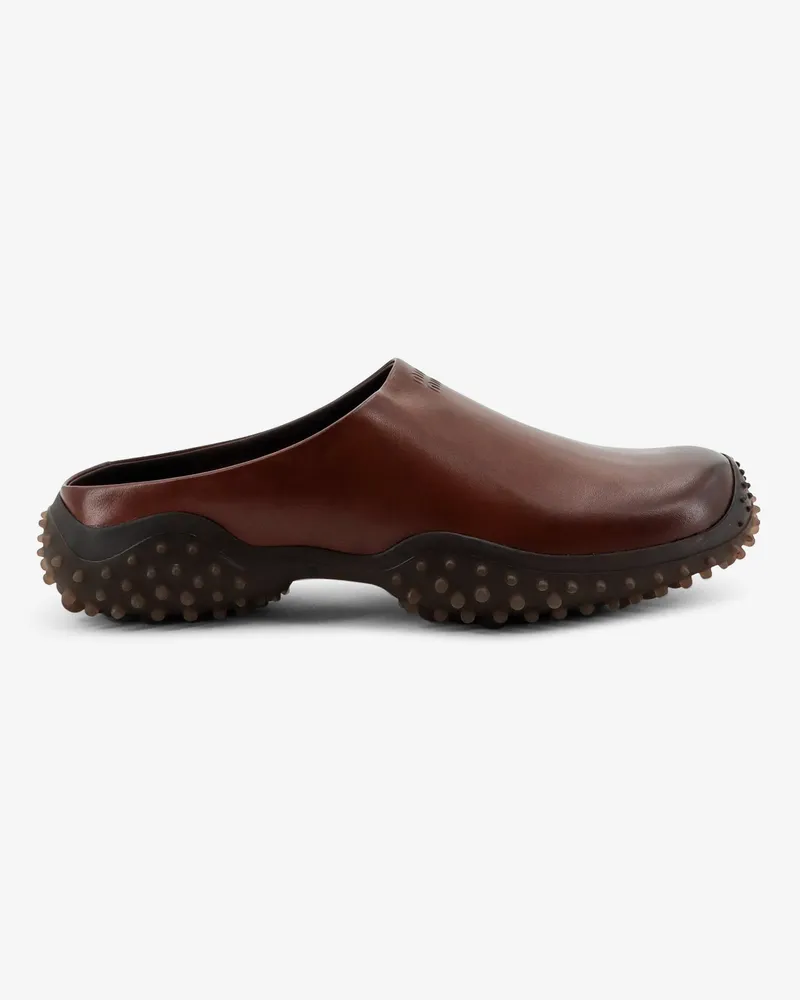 Miu Miu Leather sabot with embossed lettering logo -  - gender_Woman Brown