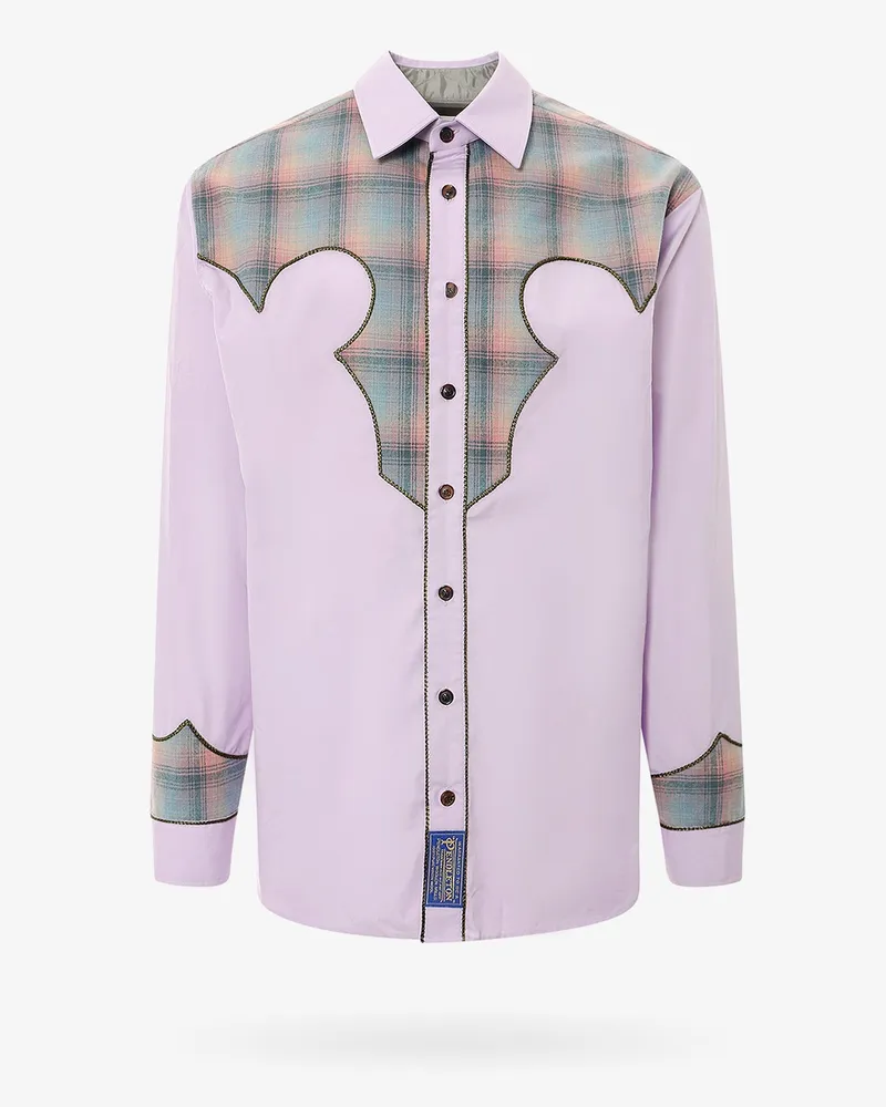 Maison Margiela Cotton shirt with insert with madras motif -  - gender_Man Purple