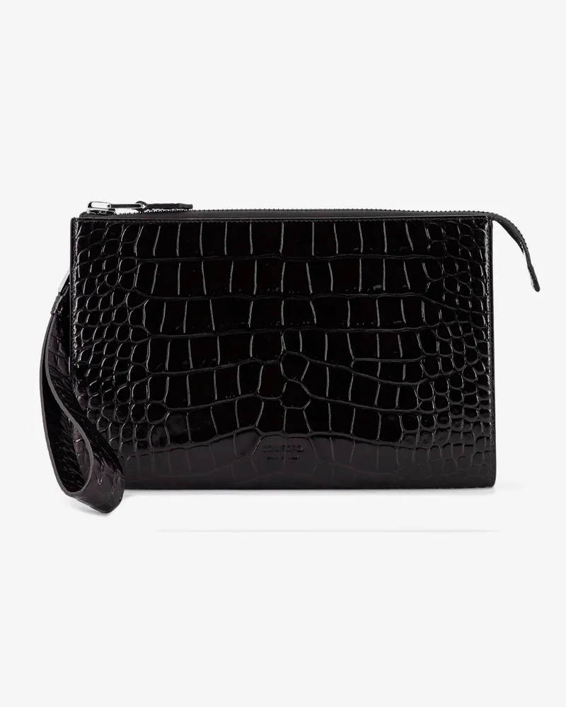 Tom Ford Crocodile-print leather clutch bag -  - gender_Man Black