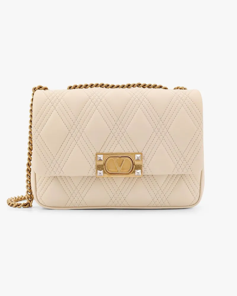 Valentino Garavani quiltie 67 leather medium shoulder bag with chain - VALENTINO GARAVANI - gender_Woman Beige