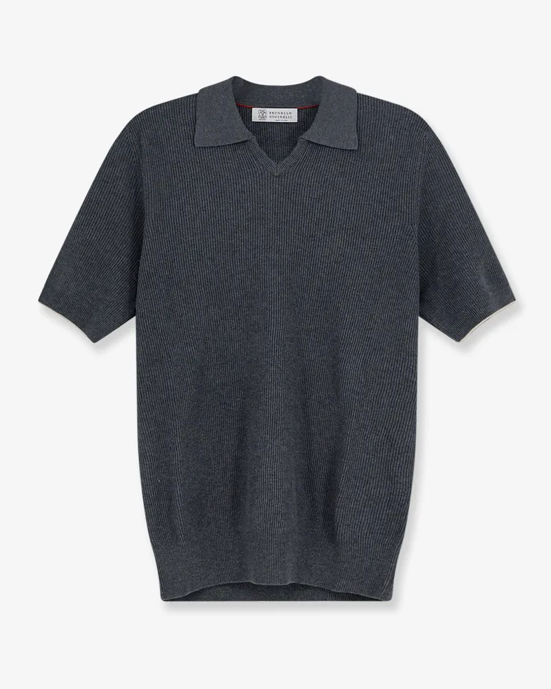 Brunello Cucinelli Cotton polo shirt with ribbed knit -  - gender_Man Grey