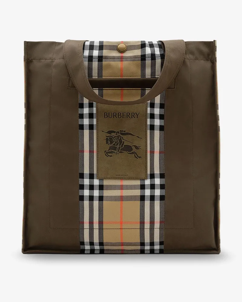 Burberry Tote Trench Check canvas shoulder bag with suede logo label on the front -  - gender_Man Brown