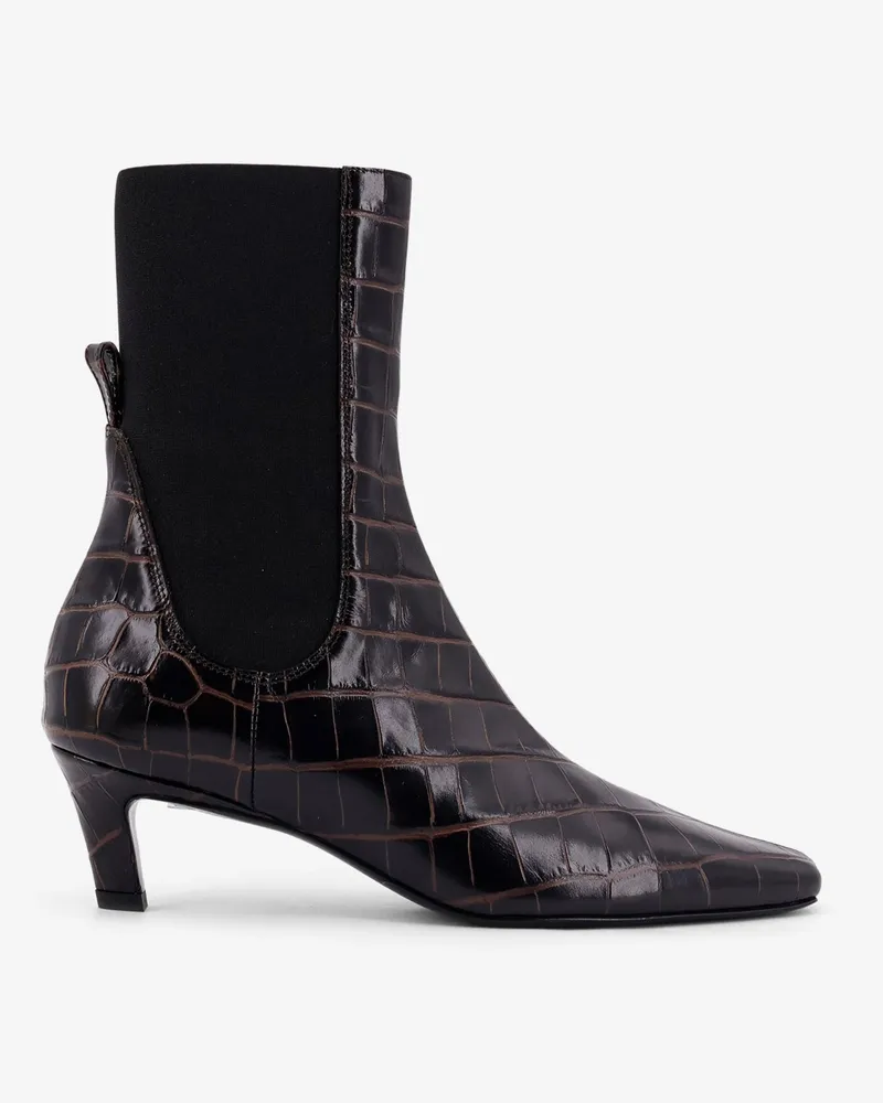 Totême The Mid Heel Boot leather boots with croco effect -  - gender_Woman Brown