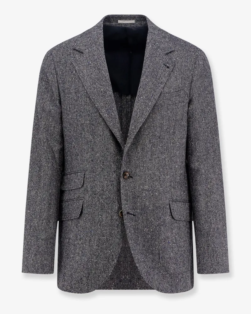 Brunello Cucinelli Herringbone wool and cashmere blazer -  - gender_Man Blue