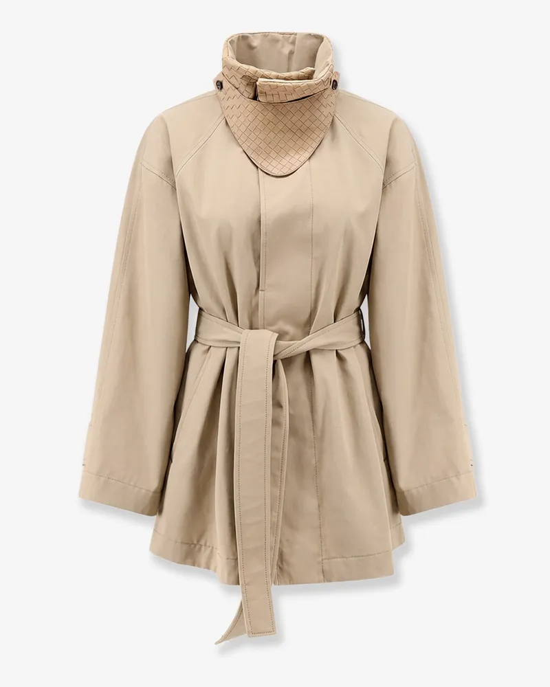 Bottega Veneta Lightweight cotton trench coat with Intrecciato leather detail -  - gender_Woman Beige