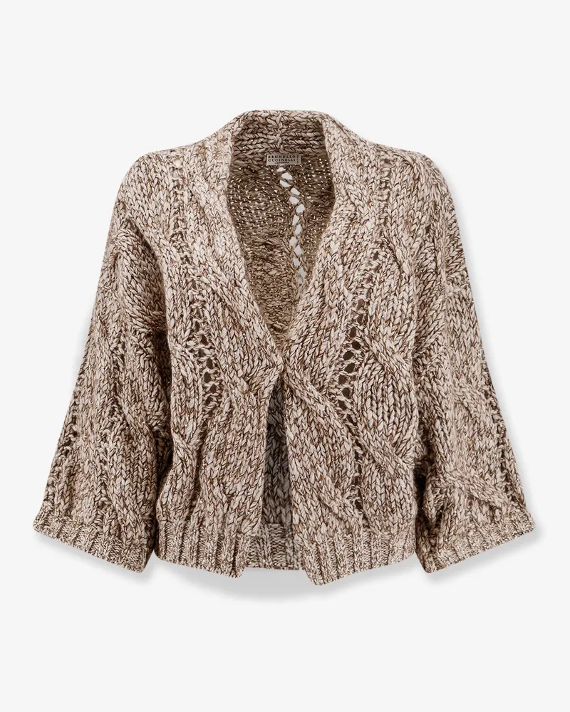 Brunello Cucinelli Wool and cashmere cardigan with sequins -  - gender_Woman Beige