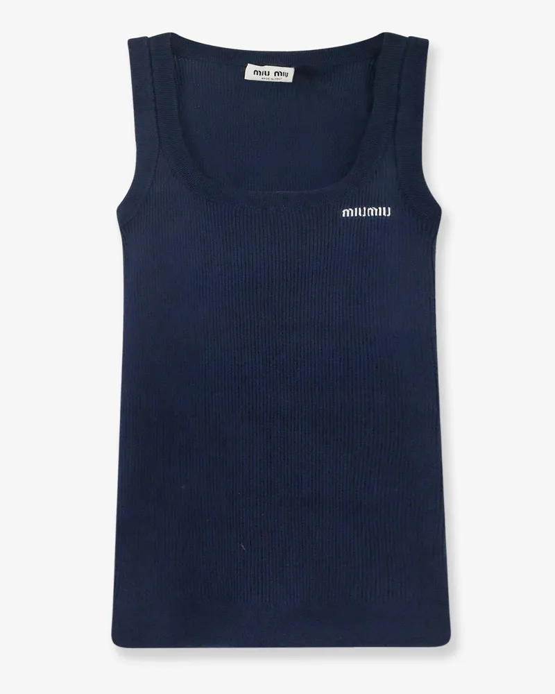 Miu Miu Ribbed cotton tank top -  - gender_Woman Blue