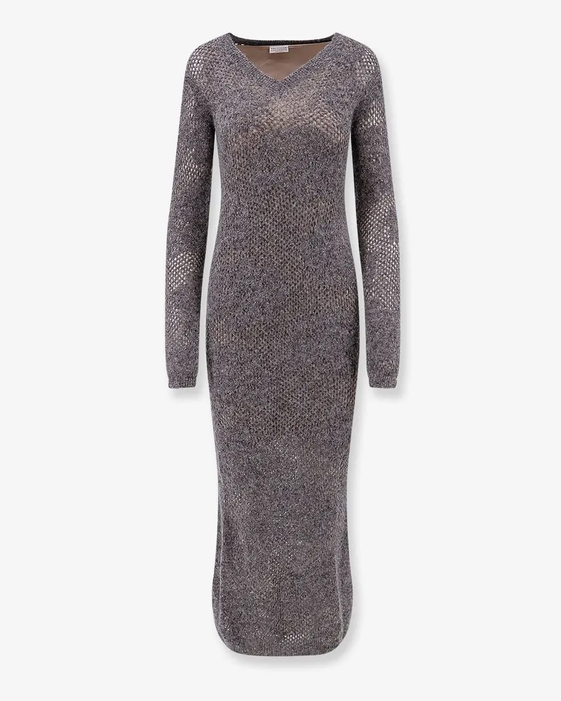 Brunello Cucinelli Flower Lace Sparkling mohair and virgin wool knit dress -  - gender_Woman Grey