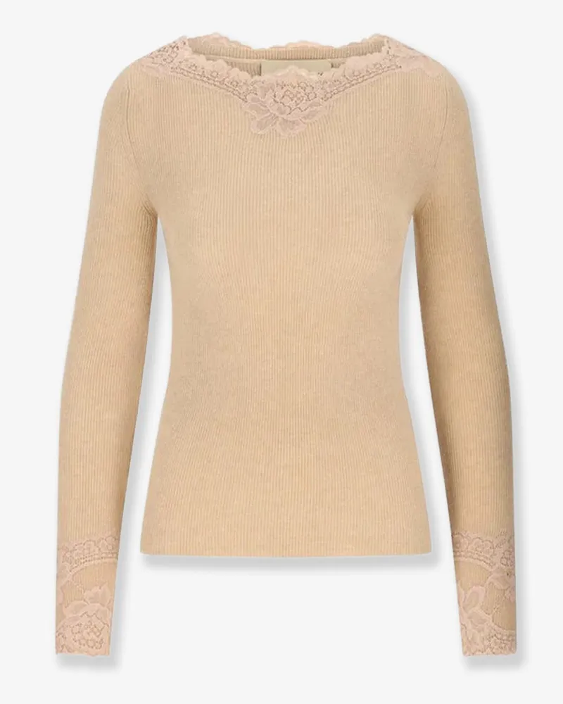 Valentino Garavani Cashmere sweater with lace inserts -  - gender_Woman Beige
