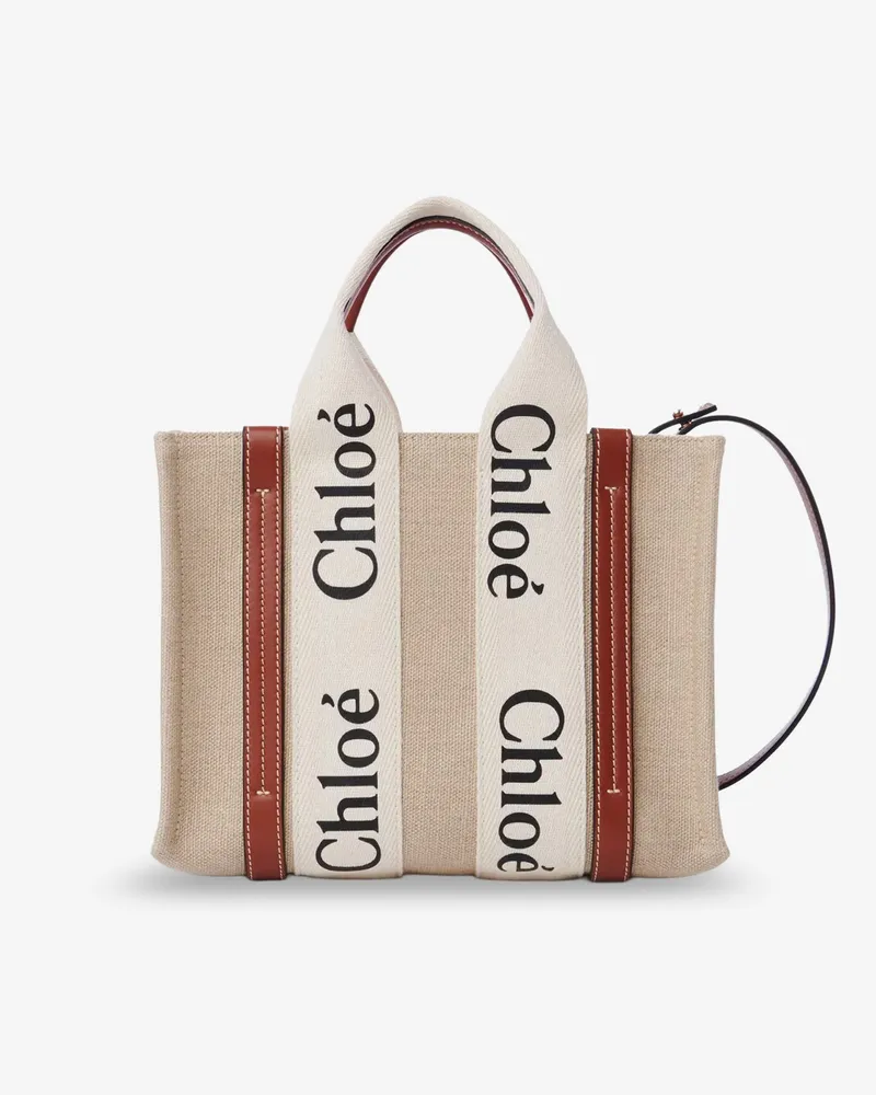 Chloé Woody linen and leather Tote Bag -  - gender_Woman Beige