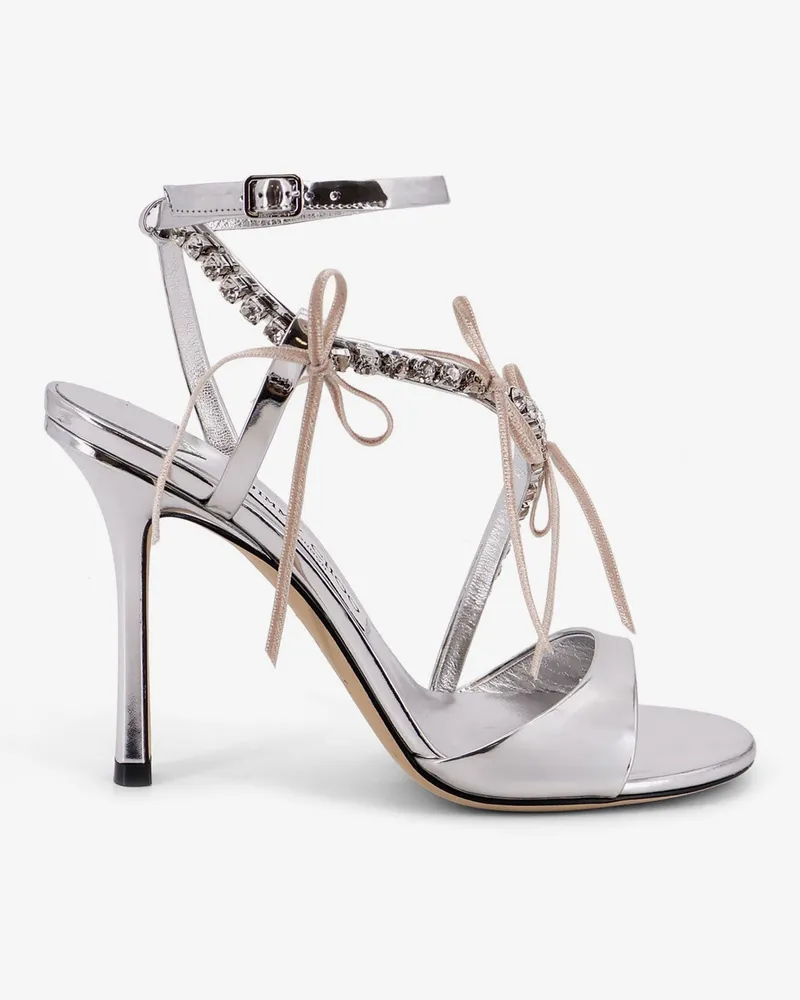 Jimmy Choo Lula leather sandals with rhinestone detail -  - gender_Woman Silver