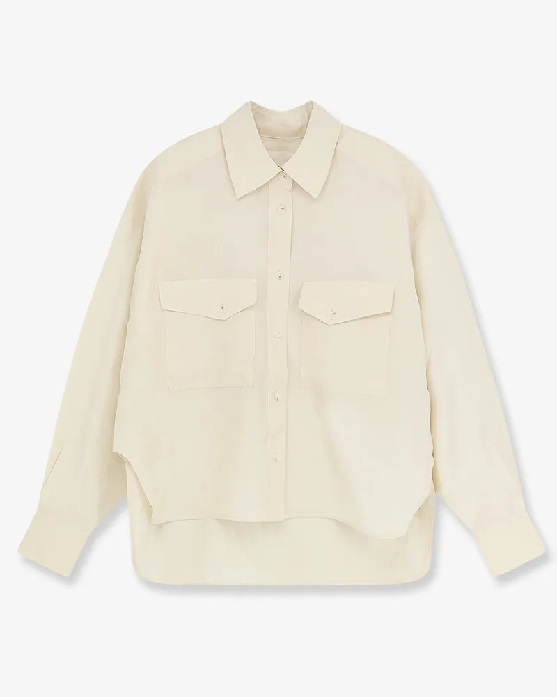 Closed Cropped silk shirt -  - gender_Woman Beige
