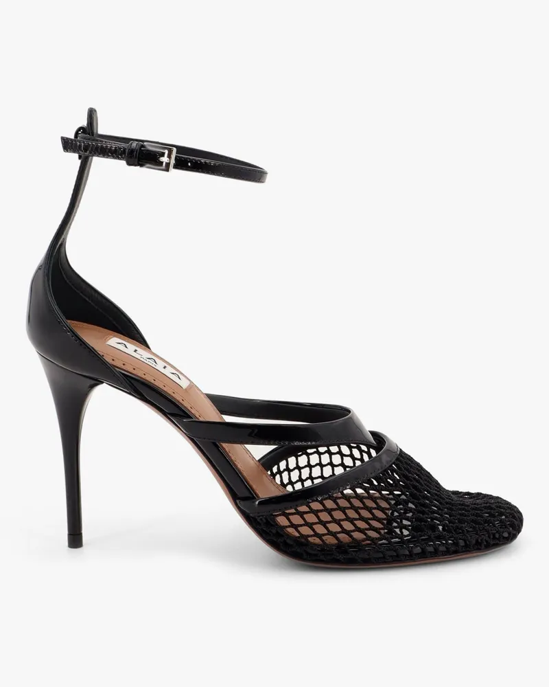 Alaïa Thong sandals in fishnet and patent leather -  - gender_Woman 