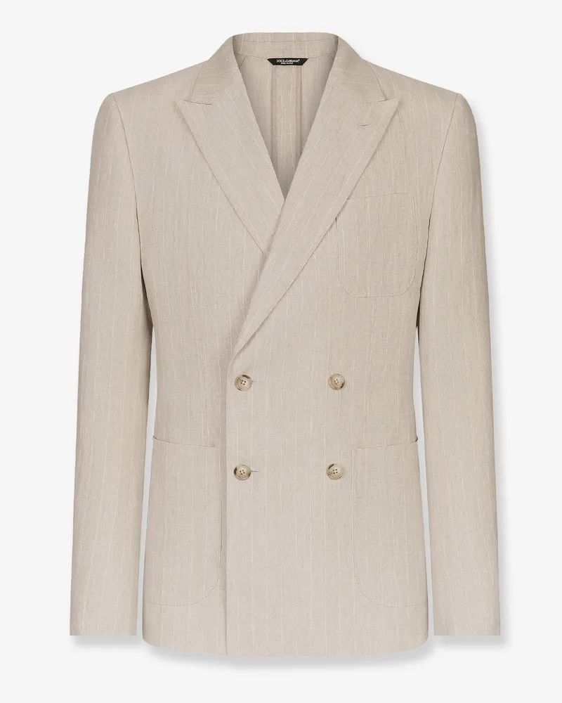 Dolce & Gabbana Portofino linen blazer with striped motif -  - gender_Man Beige