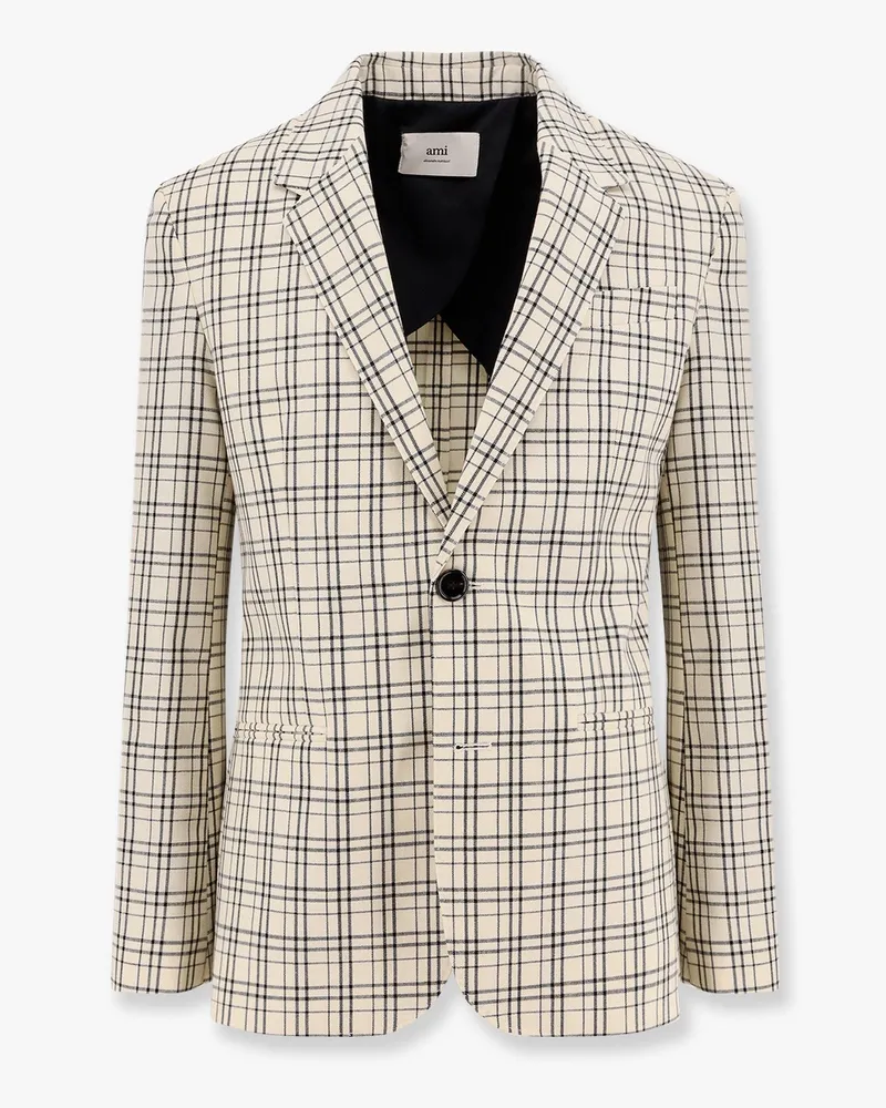AMI Paris Virgin wool blazer with madras motif -  - gender_Man White