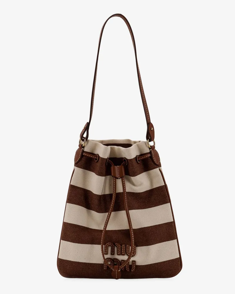 Miu Miu Canvas striped bucket bag -  - gender_Woman Brown