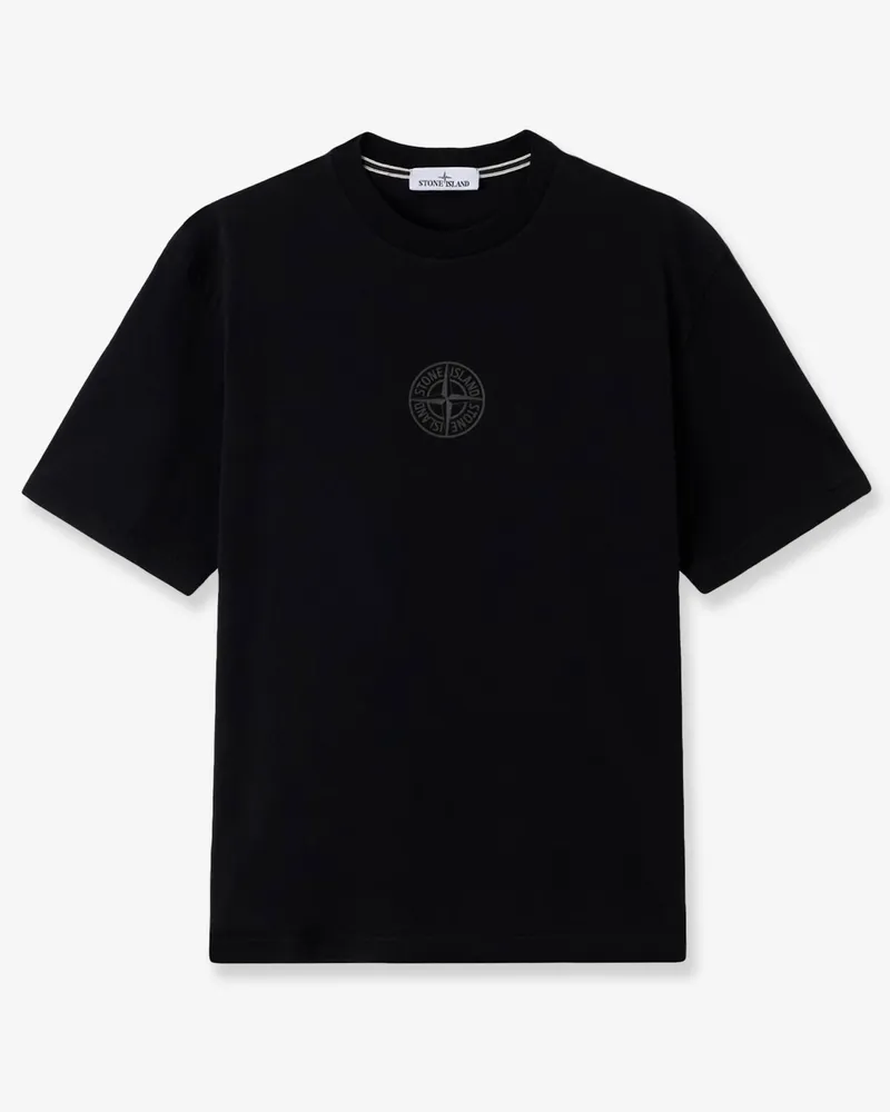 Stone Island Cotton T-shirt with tone-on-tone logo print on the front -  - gender_Man Black