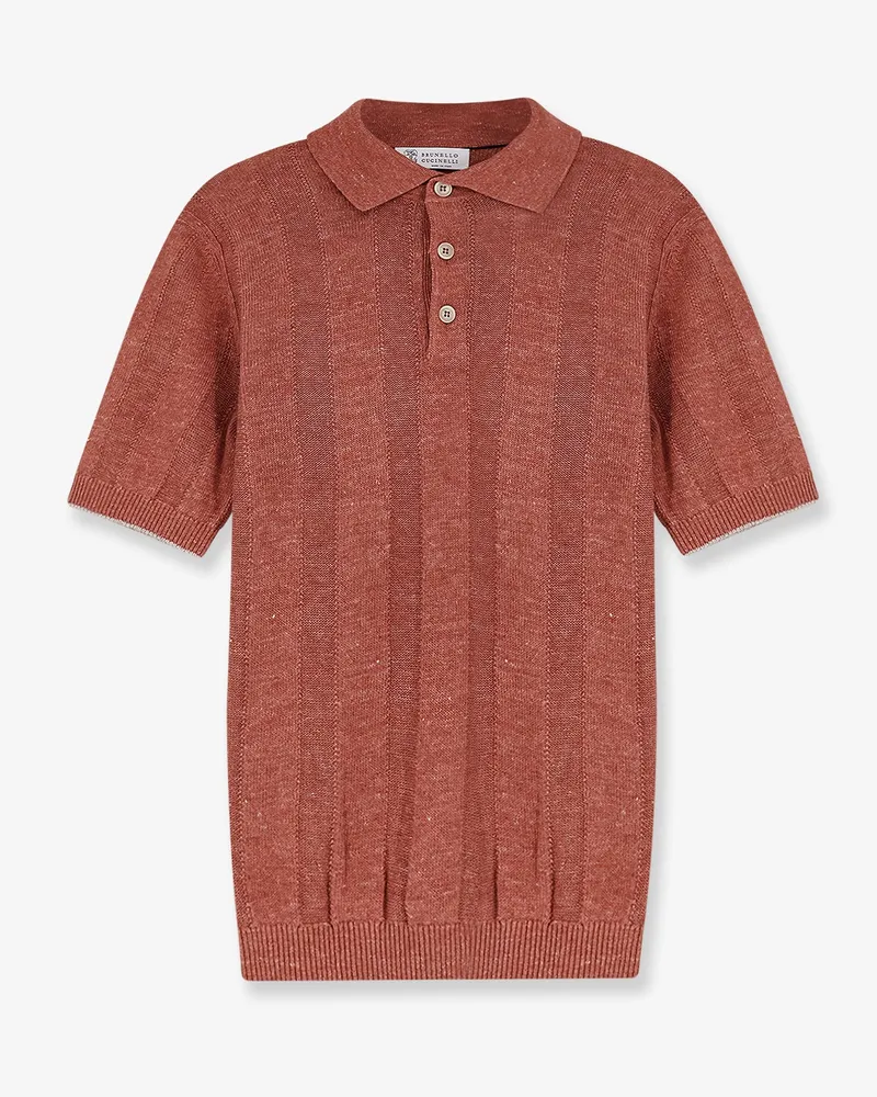 Brunello Cucinelli Linen and cotton blend polo shirt -  - gender_Man Red