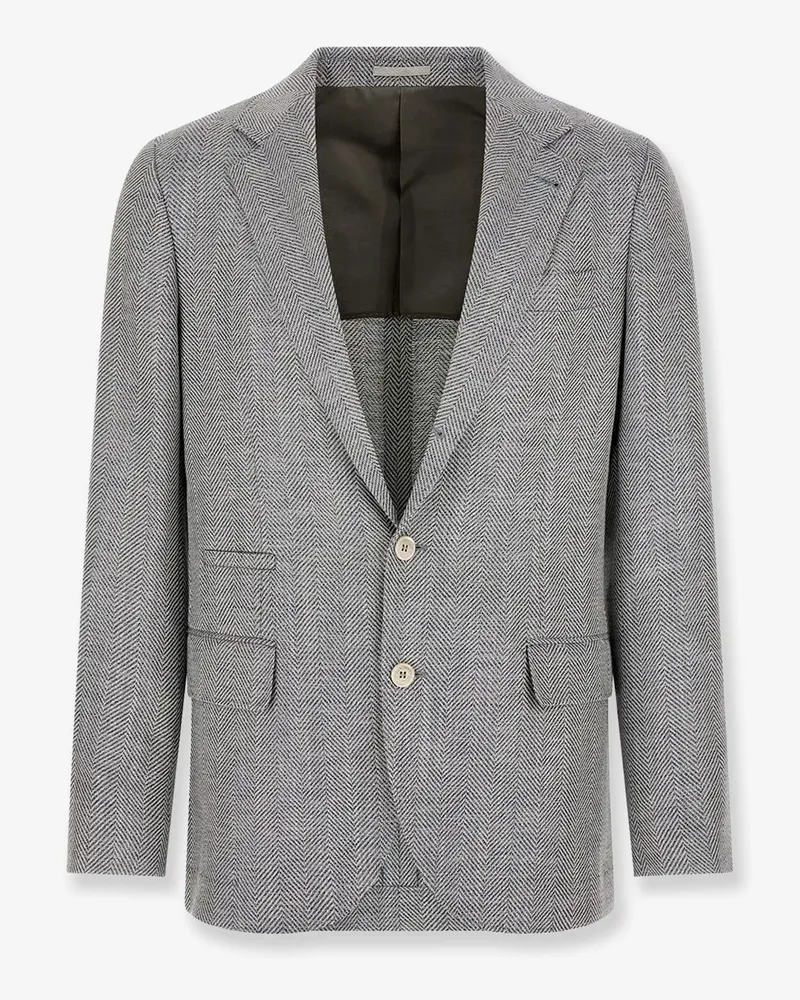 Brunello Cucinelli Deconstructed wool, alpaca and silk chevron blazer -  - gender_Man Blue