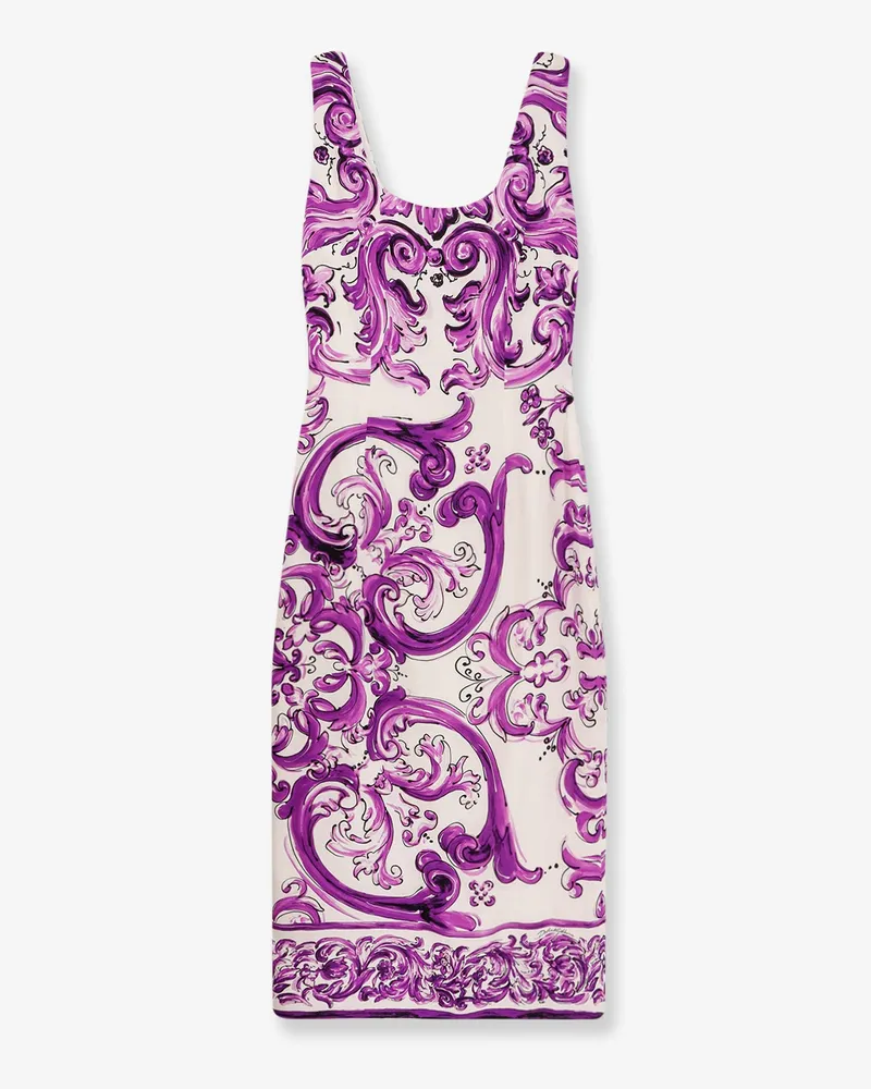 Dolce & Gabbana Silk midi pencil dress with Maiolica print -  - gender_Woman Purple