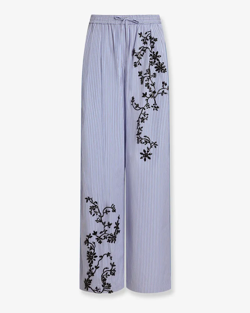 Dolce & Gabbana Cotton and silk blend trousers with embroidered flowers -  - gender_Woman Blue