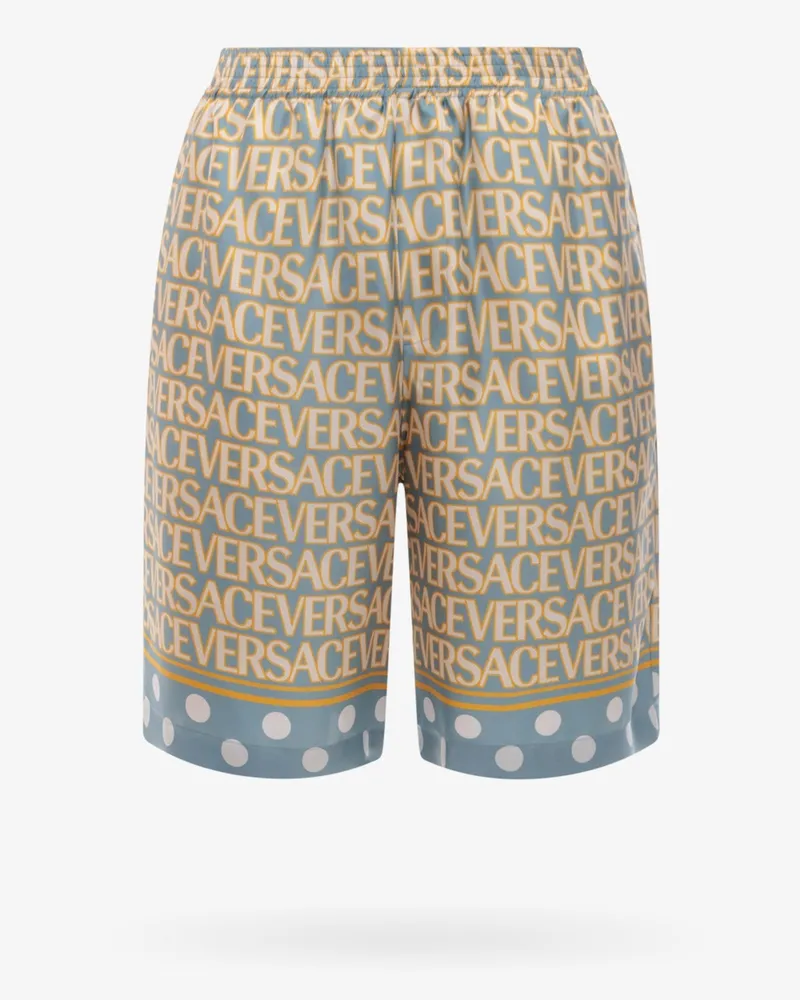 Versace Silk bermuda shorts with all-over logo -  - gender_Man Blue