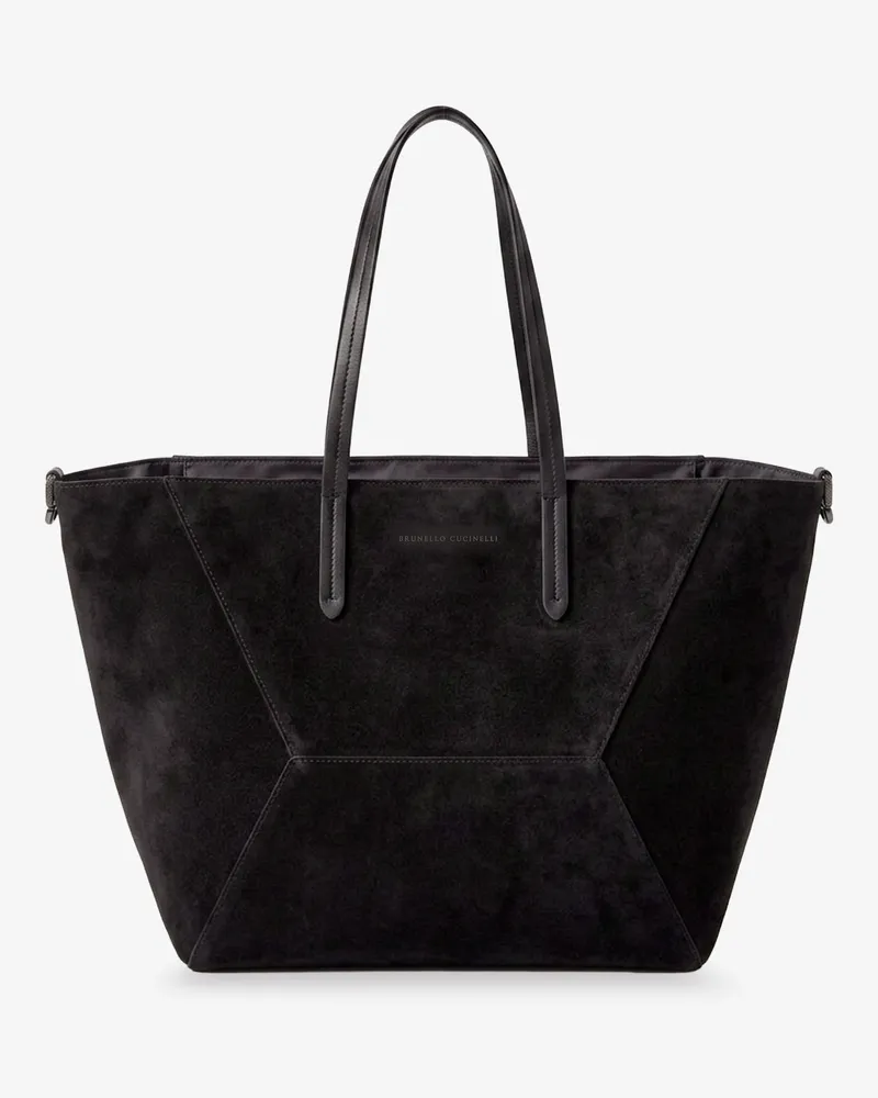 Brunello Cucinelli BC Duo suede shoulder bag with engraved logo -  - gender_Woman Grey