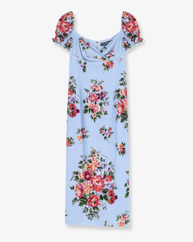 Dolce & Gabbana Silk stretch dress with Mazzo di Fiori print -  - gender_Woman Blue