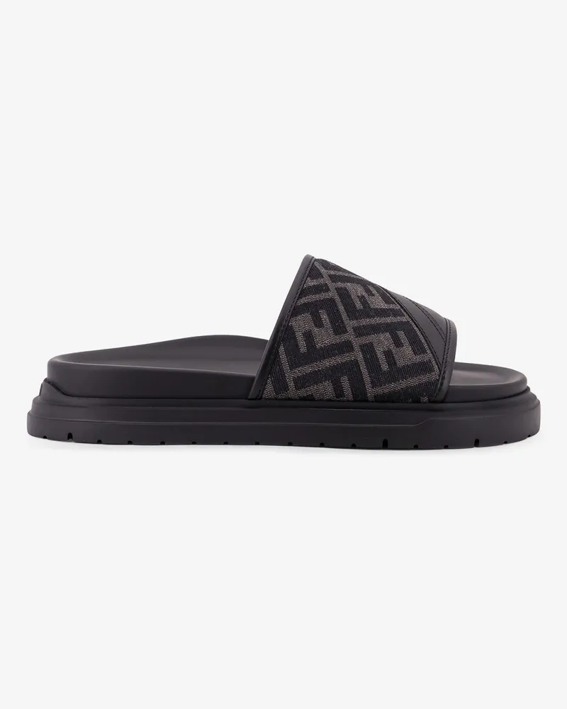 Fendi Low leather sandals with FF jacquard insert -  - gender_Man Black