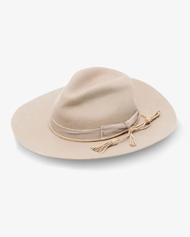 Golden Goose Wool Fedora hat with double strap and tone-on-tone bow -  - gender_Woman Beige