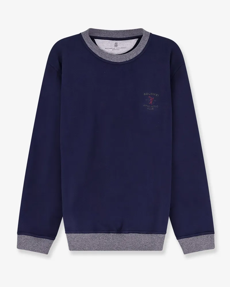 Brunello Cucinelli Cotton sweatshirt with front embroidered logo -  - gender_Man Blue