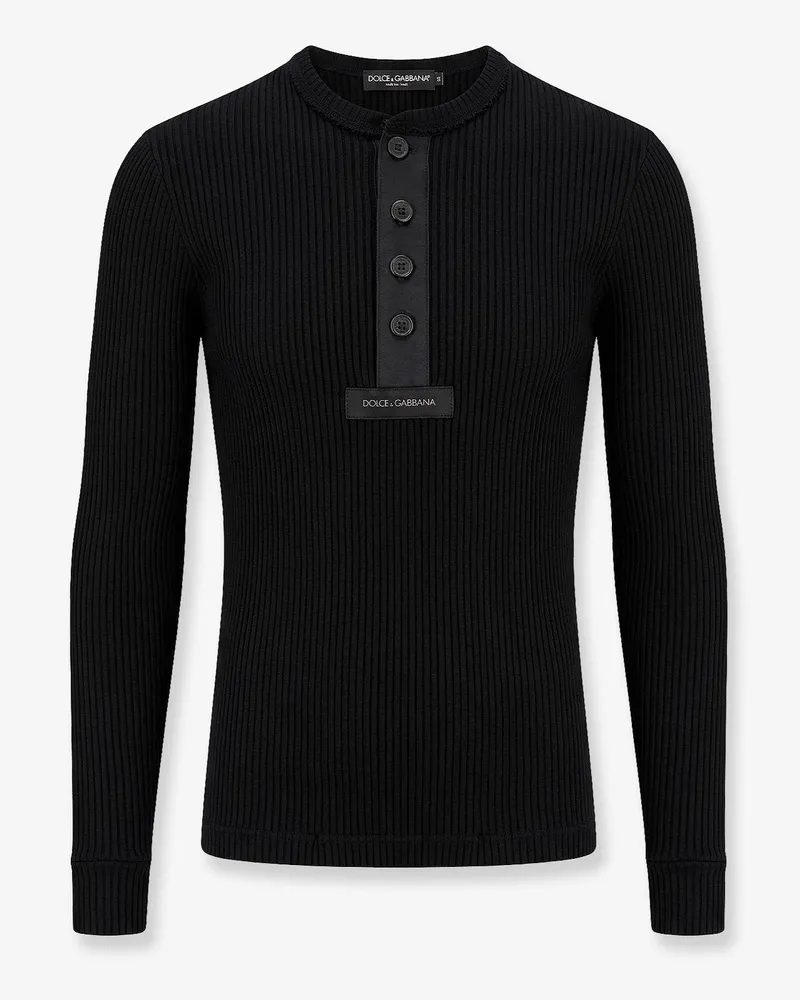 Dolce & Gabbana Ribbed cotton sweater with metal logo on the front -  - gender_Man Black