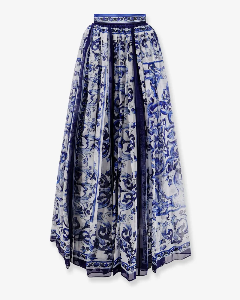 Dolce & Gabbana Silk skirt with Maiolica print -  - gender_Woman Blue