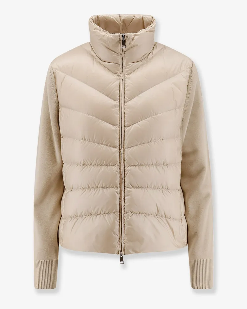Moncler Nylon down jacket with wool sleeves -  - gender_Woman Beige