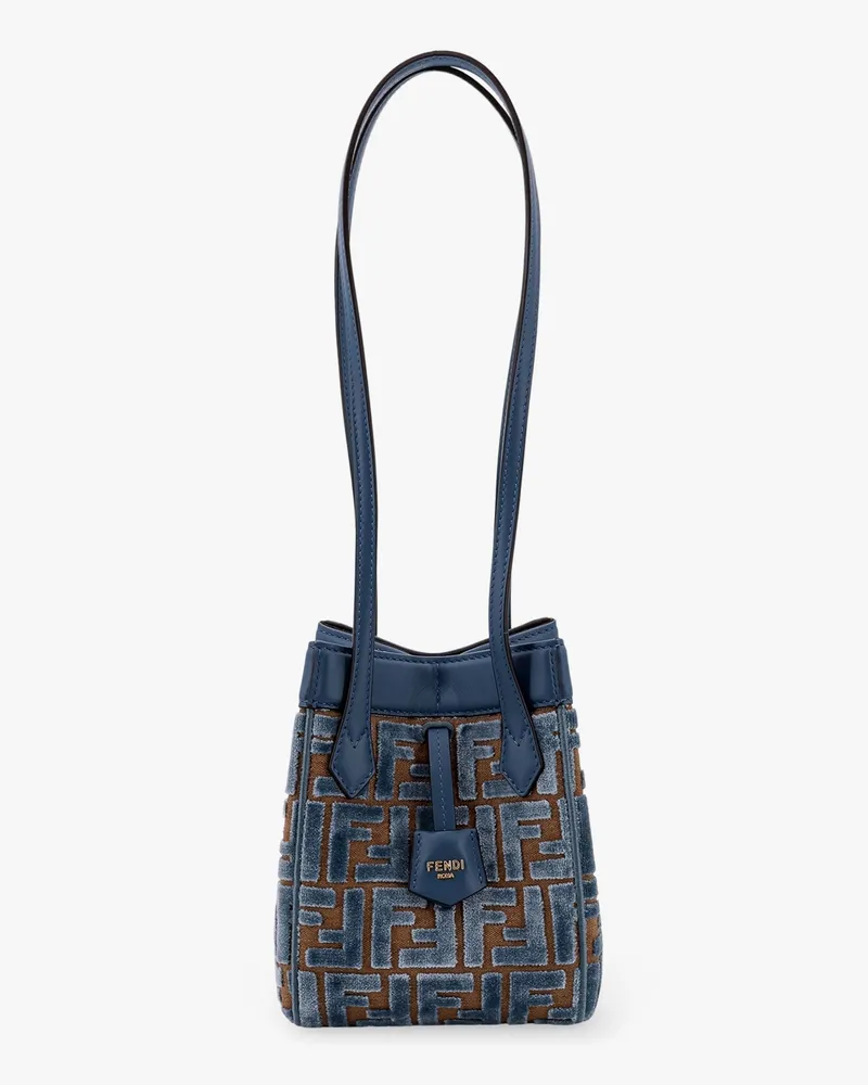 Fendi Convertible bucket bag in velvet with all-over ff logo -  - gender_Woman Blue