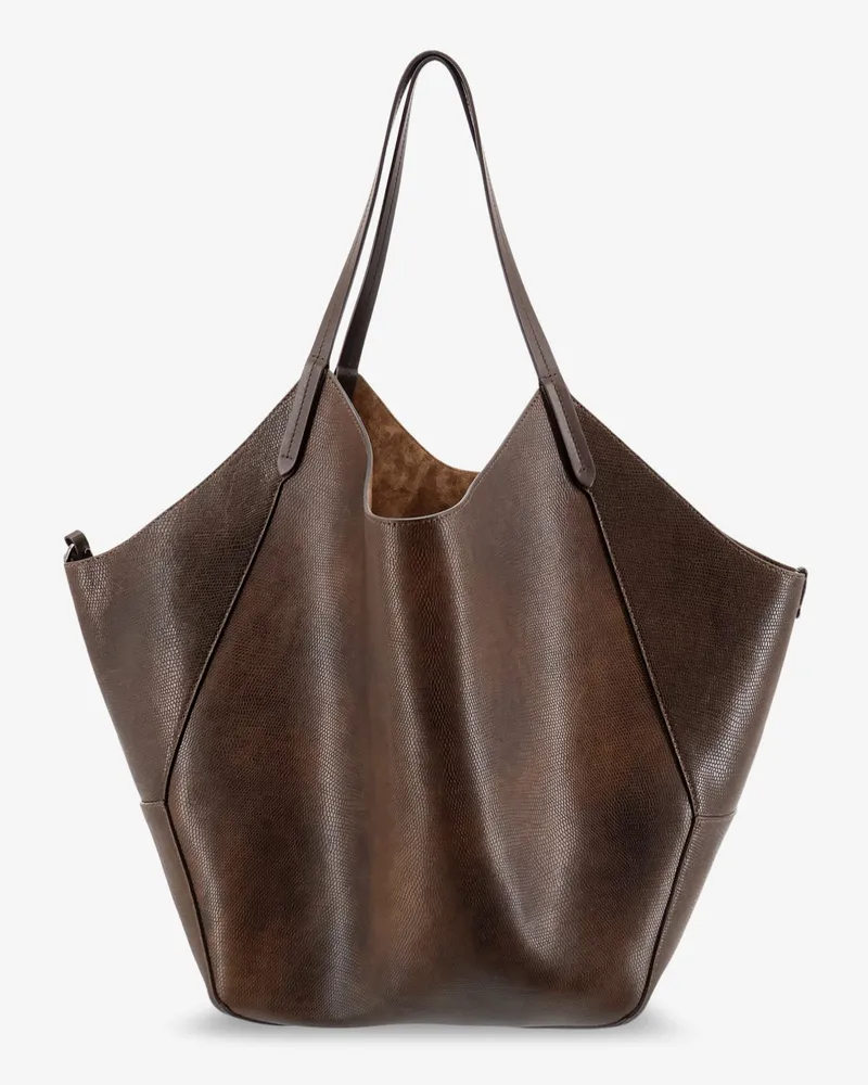 Brunello Cucinelli Leather shopping bag with side Monili detail -  - gender_Woman Brown