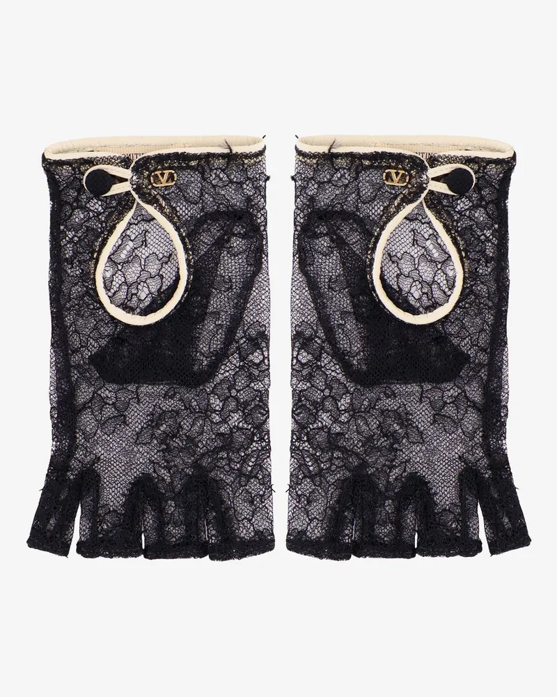 Valentino Garavani Lace gloves with leather profiles -  - gender_Woman Black