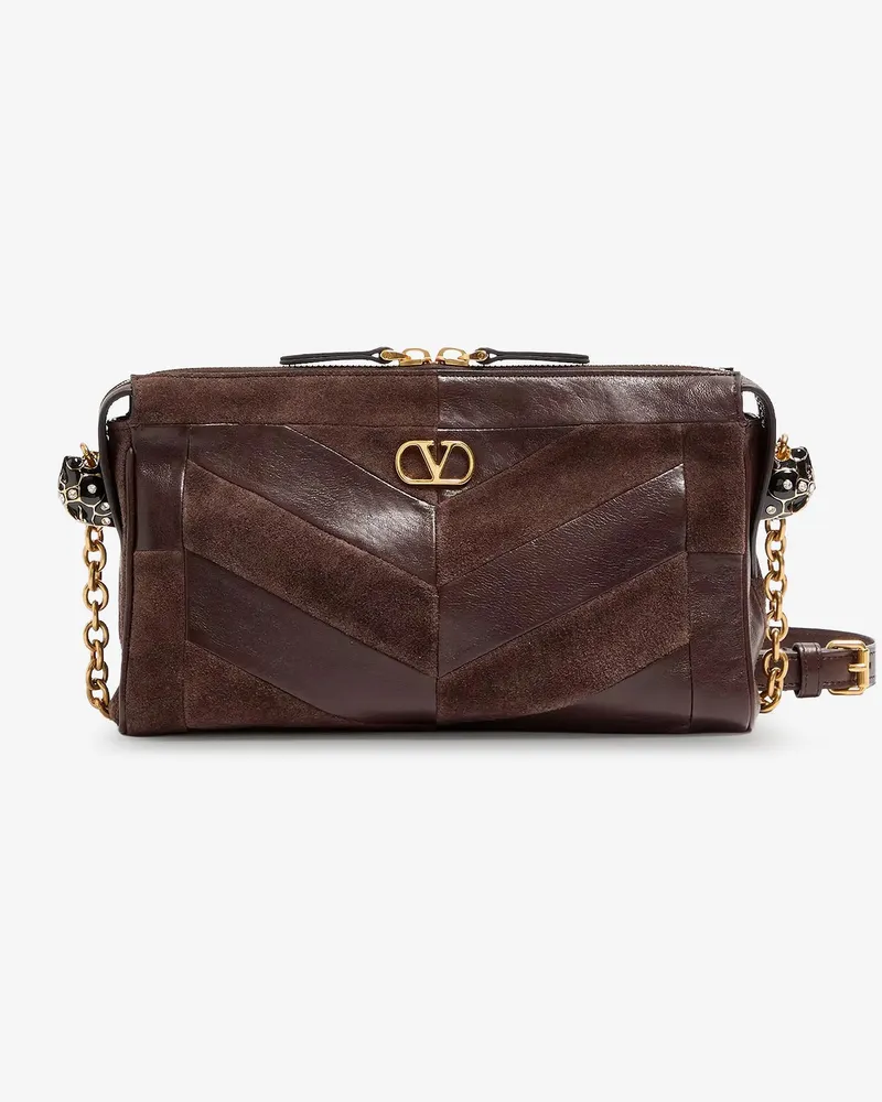 Valentino Garavani Panthea suede and leather crossbody bag -  - gender_Woman Brown